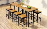 10-Piece Outdoor Patio Wicker Bar Set;  Garden PE Rattan Wicker Dining Table;  Square Stool Set;  Foldable Tabletop;  Acacia Wood Tabletop