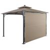 Patio 9.8ft.L x 9.8ft.W Gazebo with Extended Side Shed/Awning and LED Light for Backyard; Poolside; Deck; Brown