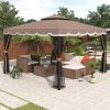 9.8Ft. Wx9.8Ft.L Outdoor Iron Vented Dome Top Patio Gazebo with Netting for Backyard; Poolside and Deck; Brown