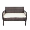 4 PCs Outdoor Patio Furniture Sofa Conversation Sets PE Rattan Wicker Sofa Chair Set Cushioned Seat with Glass Tabletop Coffee Table with Soft Cushion