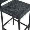 Outdoor Patio 7-Piece Rattan Dining Table Set, PE Wicker Bar Furniture Set with Wood Tabletop and 6 Dining Chairs for Backyard, Garden, Black Rattan+B