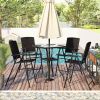 Outdoor Patio PE Wicker 5-Piece Counter Height Dining Table Set with Umbrella Hole and 4 Foldable Chairs, Brown