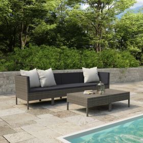 vidaXL 6 Piece Patio Lounge Set with Cushions Poly Rattan Gray (Color: Grey)