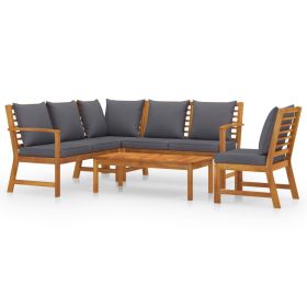 vidaXL 5 Piece Patio Lounge Set with Cushion Solid Acacia Wood (Color: Brown)